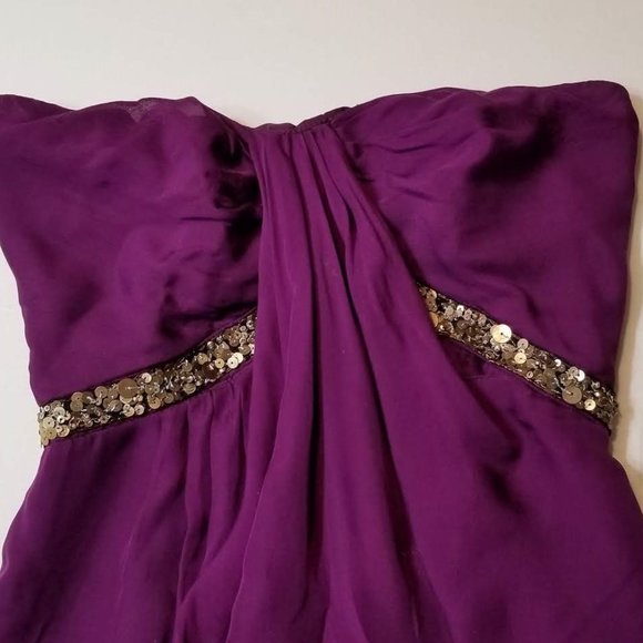 100% Silk Badgley Mischka Plum Purple Strapless Cocktail Dress Size 4 - Picture 2 of 7